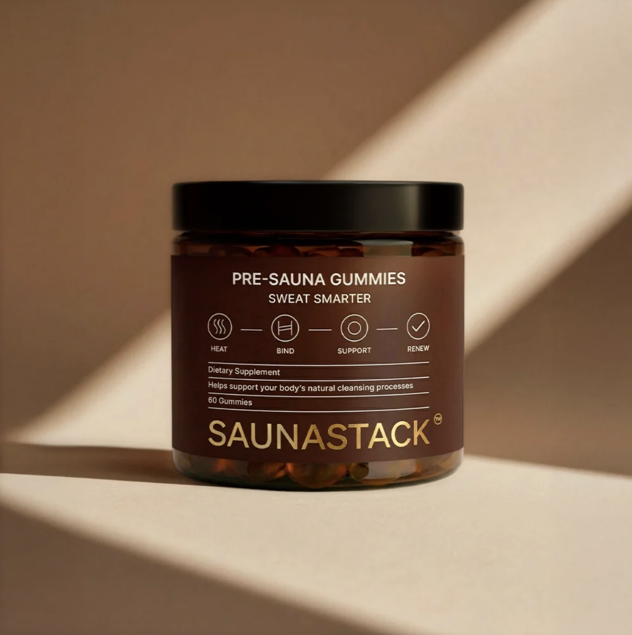 SaunaStack pre-sauna gummies jar